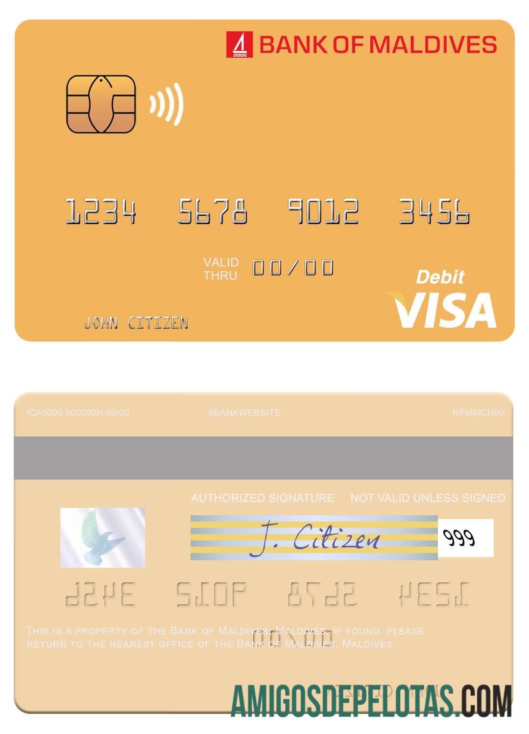 Maldives Bank Of Maldives Visa Debit Card example
